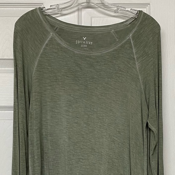 American Eagle Outfitters Soft & Sexy Slub Sage Green Long Sleeve Top Sz S - Picture 2 of 3